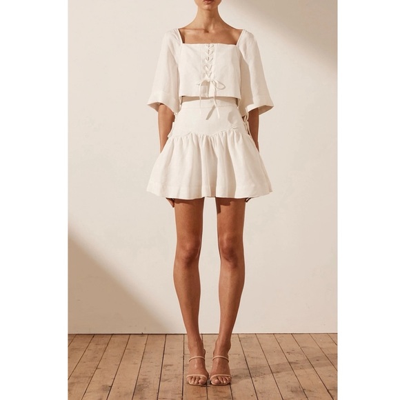 Shona Joy // Blanca Linen Lace Up Boxy Top NWOT🌛 - Picture 2 of 14